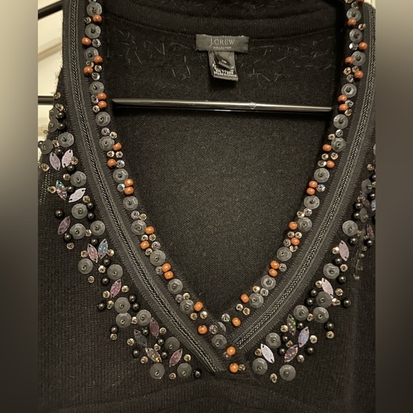J. Crew  Black Cashmere Halter Tank Top Adorned with Beads Women's  size XS - Picture 2 of 5